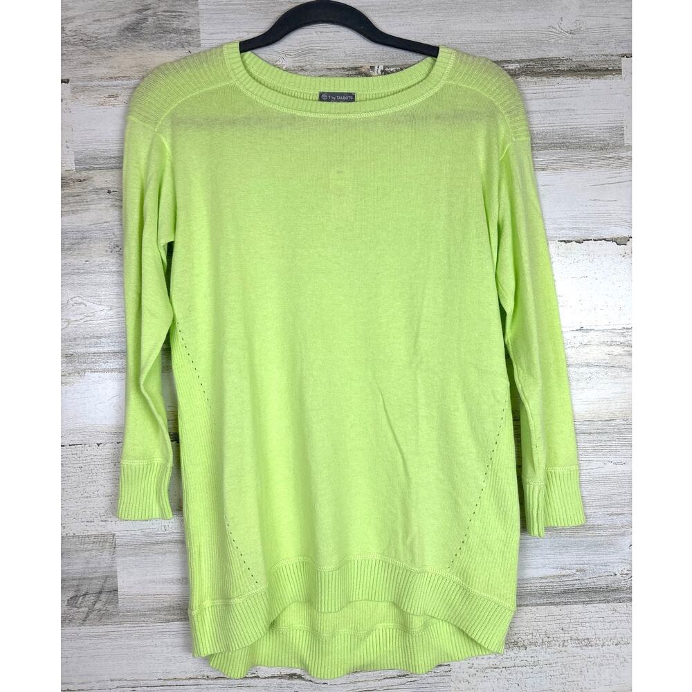 T by Talbots Womens S Lime Green Lightweight 3/4 Sleeve Knit Sweater NEW